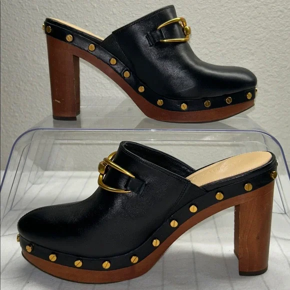 Veronica Beard Giles Block Heel Mule Clogs, Black,Size 8M Bohemian leather Heel - Picture 5 of 12